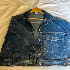 Oversized denim jacket with mild distressing